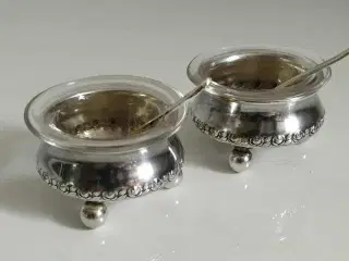 2 Stk. For sølvet kobber saltkar med Glas indsats 