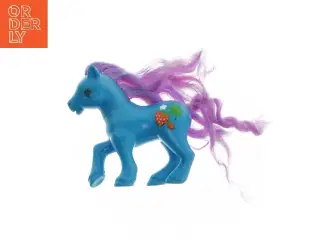 Blå legetøjshest med lilla hår (str. 13 cm)
