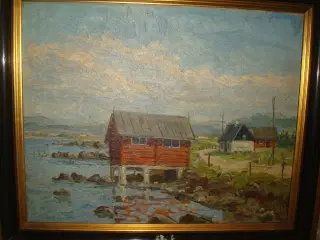 FLOT OLIEMALERI på LÆRRED AF FISKERLEJE