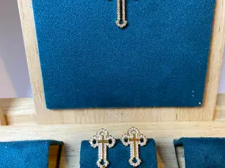 18K Guldbelagt Halskæde og Øreringe Sæt Med Kors.