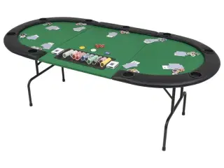 Foldbart pokerbord til 9 spillere 3-fold oval grøn