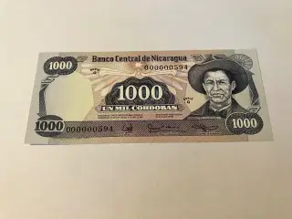 1000 Cordobas Nicaragua 1985 - Low serialnumber