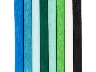 Crepepapir, ark 25x60 cm, Stræk/crepe: 180%, 105 g, blå/grøn harmoni, 8ark/ 1 pk.