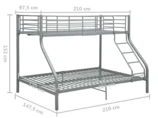 Sengestel til køjeseng 140x200 cm/90x200 cm metal grå