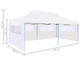 Foldbart pop-op-festtelt med sidevægge 3 x 6 m stål hvid