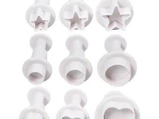 Udstikkere med præg, stjerne, cirkel, hjerte, diam. 1,1-3, hvid, 9stk./ 1 pk.