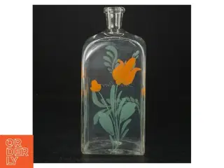 Dekorativ glasflaske med blomstermotiv (str. H. 21 cm. 9 x. 6 cm)