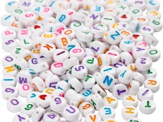 Bogstavperler, str. 7 mm, hulstr. 1,2 mm, hvid, 200g/ 1 pk.