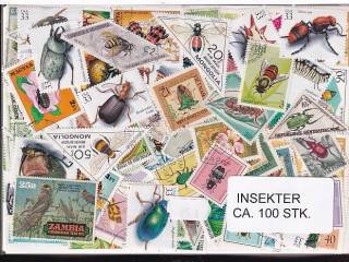 Insekter på Frimærker. St/ust. 100 stk.
