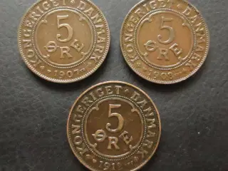 5 ører 1907-1912 Fr. VIII komplet sæt