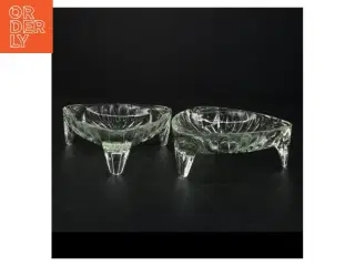 2 stk. Stabelbare Vintage art nouveau glasskål på 3 fødder (str. 16 x 5,5 cm)