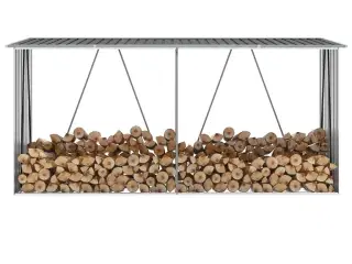 Brændeskur til haven 330x84x152 cm galvaniseret stål antracitgrå