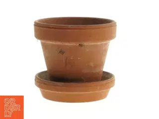 Terracottakrukke med underfad (str. Ø. 9 cm. længde, 8 cm)