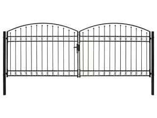 Hegnslåge med dobbeltdør og buet top stål 400 x 150 cm sort