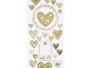 Stickers, hjerter, ark 10x24 cm, guld, 1 ark