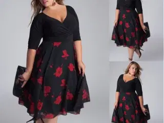 kjoler til + damer /3XL og 4XL/Sort.m. røde roser 