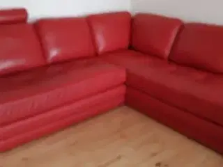 Rød lædersofa /chaiselong