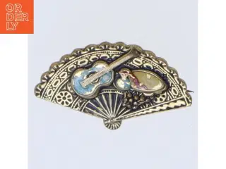vifte formet broche med guitar og dame (str. 4,5 cm)