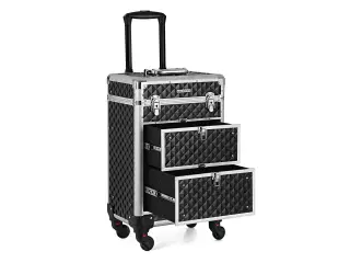 Makeupkuffert på hjul låsbar, sort, 34 × 24 × 57 cm