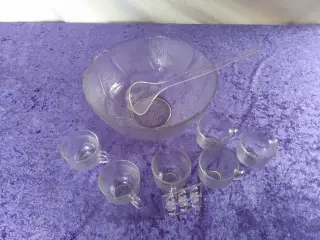 Glas punch bowle FLEUR m. 6 glaskopper