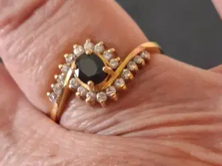 Safir og diamant ring 18 kt. guld
