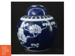 Kinesisk blå-hvid porcelænskrukke (str. 16 cm)