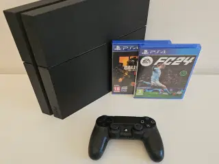PlayStation 4 500GB + Fifa 2024 og Black Ops 4