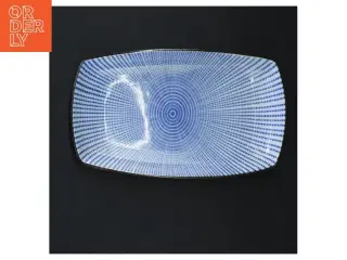 Blåt rektangulært porcelænsfad (str. 22,5x11 cm)