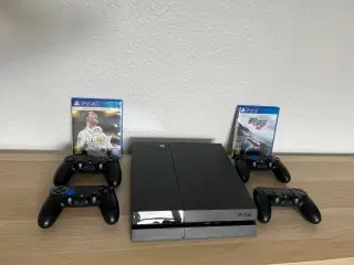 PlayStation 4 med 4 controllere, spil & tilbehør