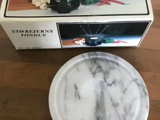 Fonduesæt, sort støbejern med marmorplade