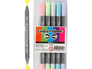 Colortime Dobbelttusch 6 stk. - Pastelfarver, 2 spidser