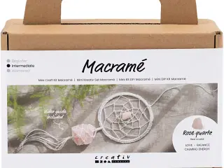 Mini DIY Kit Macramé, Drømmefanger med rosenkvarts krystal, lys rosa, hvid, 1 pk.