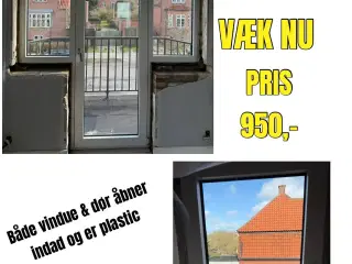 Vinduesparti m/dør samt vindue - hvid plastic
