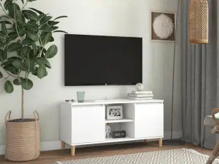 Tv-bord med massive træben 103,5x35x50 cm hvid