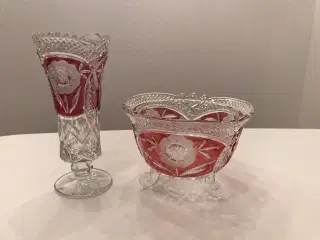 Bøhmisk krystal vase og skål NEDSAT PRIS