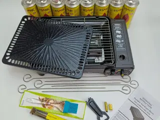 NY! 2200W Bærbar Gasgrill + 12 Dåser med GAS