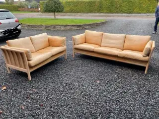 2 & 3 personers sofa i lyst skind og bøg