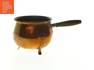 Kobberkedel med træhåndtag (str. 25 x 14 cm)