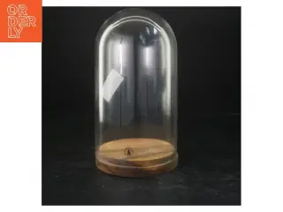 Glas klokke med træbund (str. 26x14 cm)