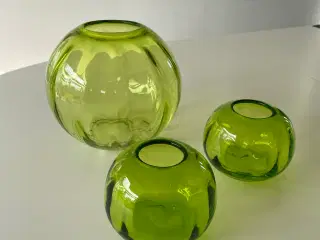 3 grønne glas vaser