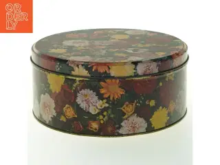 Blomstret Vintage Rund metal opbevaringsdåse (str. Ø. 20 cm)