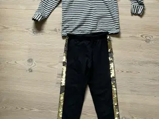 Sort leggings med guldpalietter og bluse 116/110