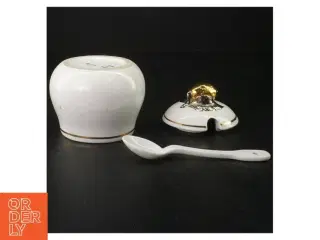 Porcelænssukkerskål med løgformet låg og ske