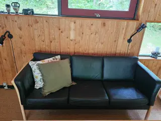 Sort 3 person læder sofa
