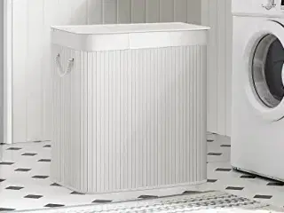 Vasketøjskurv med 3 rum i bambus hvid