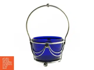 Blå glas krukke med metalhængelåg (str. 15 cm)