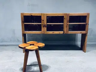 skænk med 3 glaslåger, fyrretræ, 1970