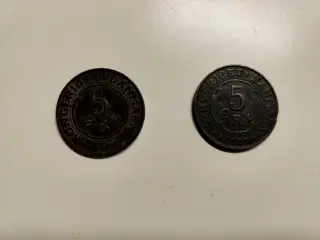 Gamle 5 øres bronze mønter