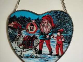 julepynt gammelt Julehjerte i glas 17,5 x 19,5 cm