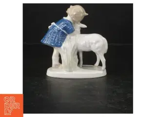 Porcelænsfigur, pige med lam (str. 13 cm)